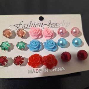 Fashion Jewelry Rose and Pearl Earring Set